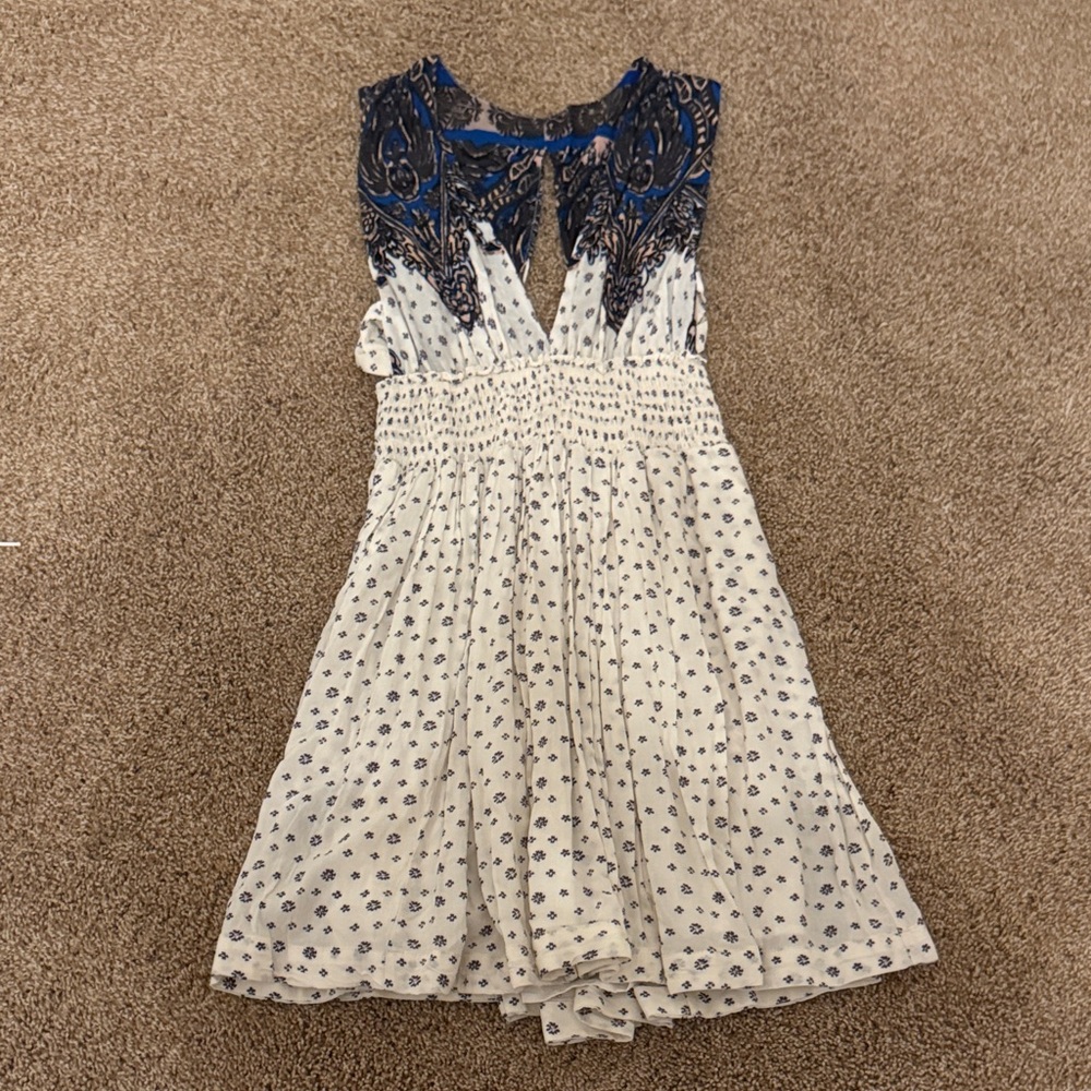 Free People Blue and White Backless Dress